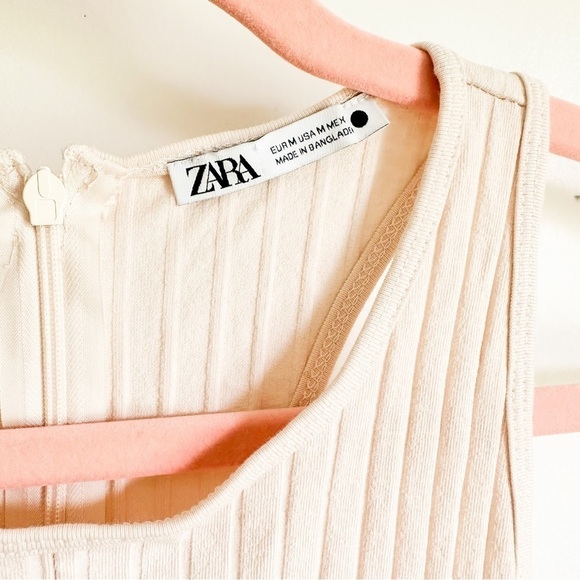 Zara Racerback Ribbed Knit Oatmeal Cream Tan Sleeveless Romper Cat Suit sz Med - Picture 8 of 9